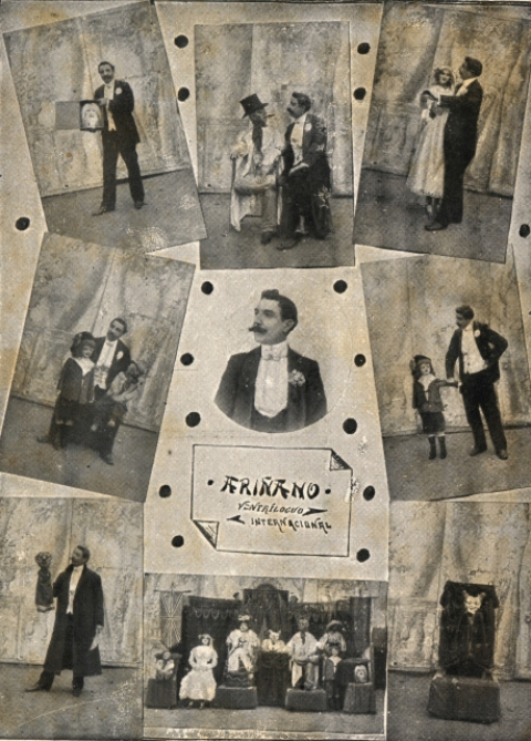 POSTAL PUBLICITARIA DE VENTRÍLOCUO EN EL CIRCO CUYÁS
